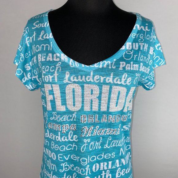 Sweet Gisele M Florida Themed Rhinestone Accented T-Shirt Beach Vacation - Picture 2 of 12